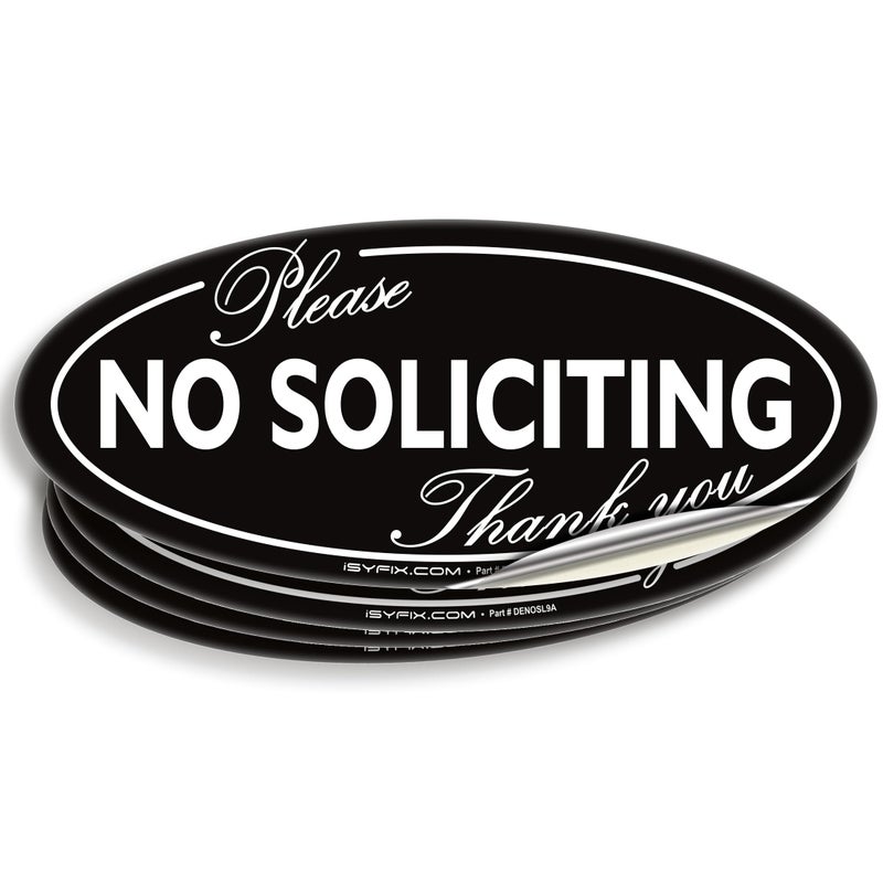 iSYFIX No Soliciting Sign Sticker for House, Home & Business - 4 Pack 7 x 3 inch - Premium Self-Adhesive Vinyl, Laminated for Ultimate UV, Weather, Scratch, Water and Fade Resistance, Indoor & Outdoor - Image 1